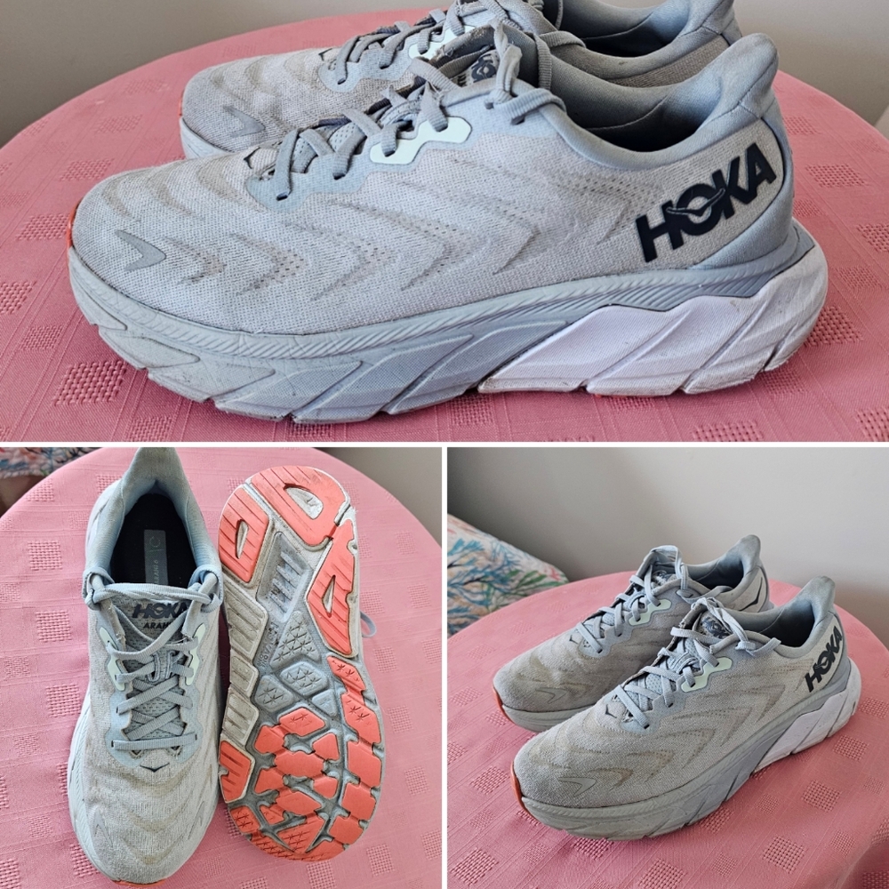 Women's Hoka One Arahi 6 Running Shoes. Size 9.5 Cool Grey with Orange Accents
